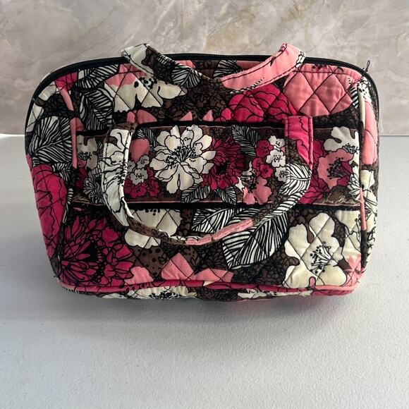 Vera Bradley Cosmetic Makeup Travel Bag Mocha Rouge Quilted Cotton Floral - Picture 1 of 16